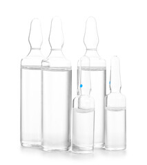 Medical ampules on white background