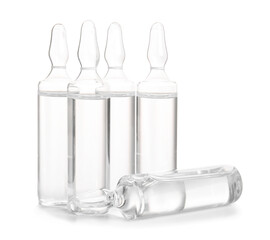 Medical ampules on white background
