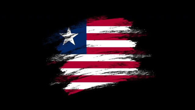 4K Paint Brush Liberia Flag with Alpha Channel. Waving Brushed Liberian Banner. Transparent Background Texture Fabric Pattern High Detail.