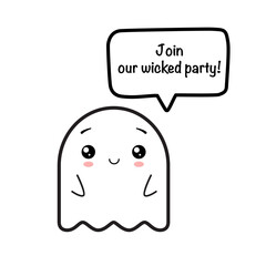 Cute friendly ghost and speech bubble with text for Halloween party - 
