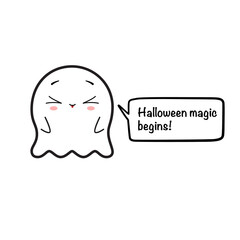 Cute friendly ghost and speech bubble with text for Halloween party - 
