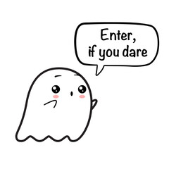 Cute friendly ghost and speech bubble with text for Halloween party - 