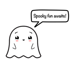 Cute friendly ghost and speech bubble with text for Halloween party - 