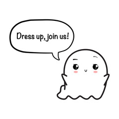 Cute friendly ghost and speech bubble with text for Halloween party - 