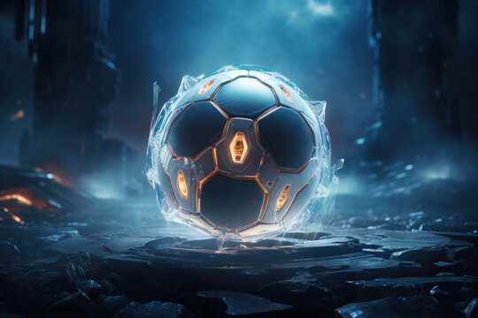Futuristic Neon Style Soccer Ball. Generative AI © NorLife