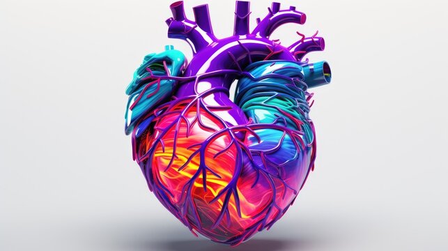 Human heart on white background, Colored, creative illustration in futuristic style. Visual for design of medical