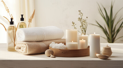 Wellness and Spa: spa accessories, candles, essential oils, and bath salts in a peaceful setting
Generative AI