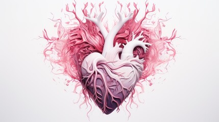 Human heart on white background, Colored, creative illustration in futuristic style. Visual for design of medical