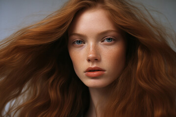 Obraz premium portrait of a woman/model/book character in a close up with long blonde hair in a fashion/beauty editorial magazine style film photography look - generative ai art