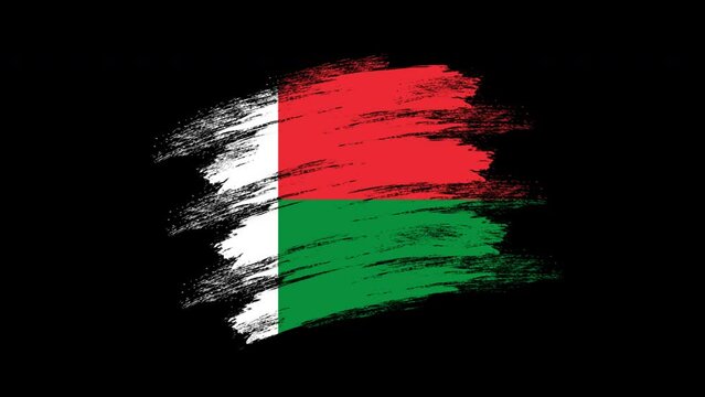 4K Paint Brush Madagascar Flag with Alpha Channel. Waving Brushed Madagascan Banner. Transparent Background Texture Fabric Pattern High Detail.