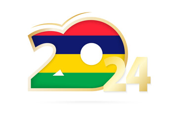 Year 2024 with Mauritius Flag pattern.
