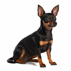 Toy terrier portrait close-up isolated on white. Sweet pet, loyal friend, good companion, generative ai