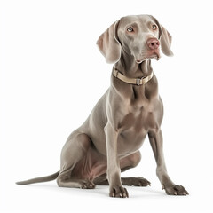 Weimaraner dog portrait close-up isolated on white. Brave pet, loyal friend, good companion, hunting breed, generative ai