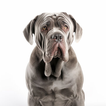 Neapolitan Mastiff Dog Close Up Portrait Isolated On White Background. Brave Pet, Loyal Friend, Good Companion, Generative AI