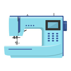 Sewing machine isolated on white background. Modern machine for sewing icon. Mechanical device for stitching fabric and creating garments. Equipment of a dressmaker. Vector illustration