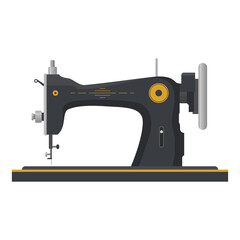 Retro sewing machine isolated on white background. Mechanical device for stitching fabric and creating garments. Vintage machine for sewing icon. Old equipment of a dressmaker. Vector illustration