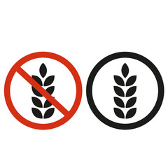 Iconos de etiqueta dietética de producto de alergia alimentaria con y sin gluten sobre un fondo blanco liso y aislado. Vista de frente y de cerca. Copy space