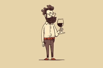 Fototapeta na wymiar Doodle inspired Wine drinker, cartoon sticker, sketch, vector, Illustration