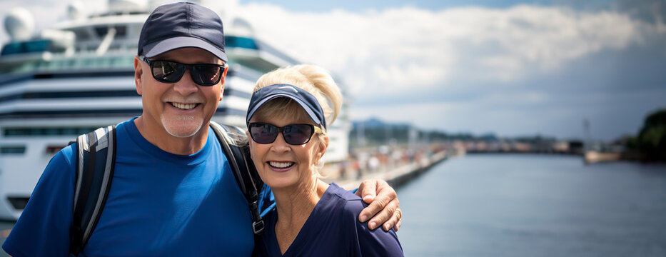 Capturing the Joy of a Happy Older Couple, Ready to Set Sail on a Memorable Vacation.