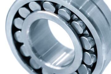 roller bearings on white background, blank for creativity close-up selective focus