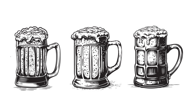 Beer hand drawn illustrations, vector.	
