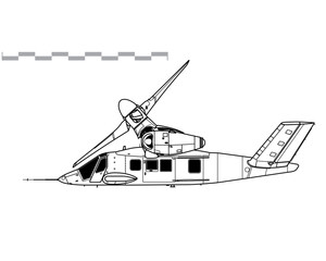 Bell V-280 Valor. Vector drawing of multirole tiltrotor aircraft. Side view. Image for illustration and infographics.