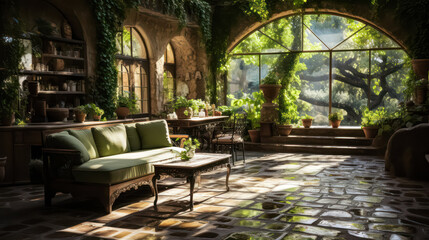Fototapeta na wymiar 3D render Antique Roman Home and Garden, relaxation Creating a Harmonious Fusion of Outdoor Spaces