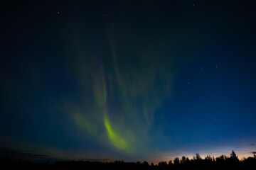 Northern lights detail view from Iceland. Green aurora
