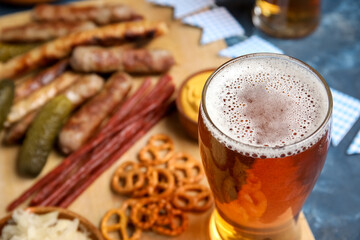 Glass of cold beer on table. Oktoberfest celebration