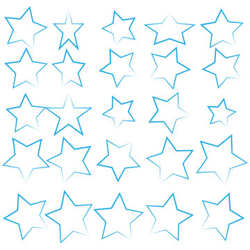 Set of black hand drawn vector stars in doodle style on white background. Could be used as pattern or standalone element. Brush marker sketchy