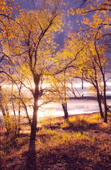 Fototapeta na wymiar Autumn colors on Lake Champlain, Vermont.