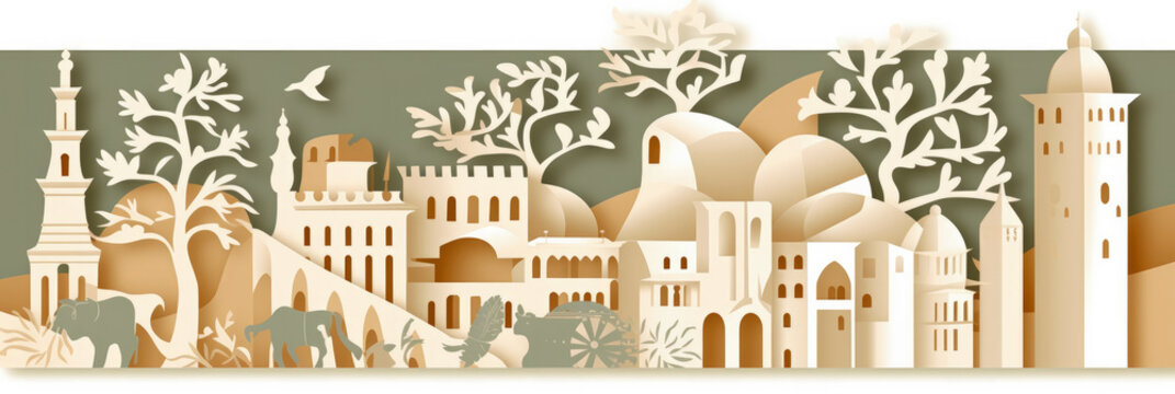 Pisa city panorama, urban landscape with modern buildings. Business travel and travelling of landmarks. Illustration, web background. Skyscraper silhouette. Tuscany, Italy - Generative AI