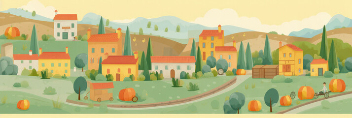 Tuscany Famous Landmarks Skyline Silhouette Style, Colorful, Cityscape, Travel and Tourist Attraction - Generative AI