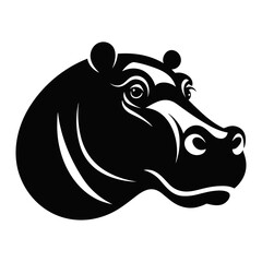 Hippo head face portrait black silhouette abstract logo svg vector