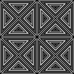 Repeated color triangles on black background. Triangular blocks wallpaper. Seamless surface pattern design with polygons. Mosaic motif. Digital paper for page fills, web designing. Vector