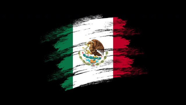 4K Paint Brush Mexico Flag with Alpha Channel. Waving Brushed Mexican Banner. Transparent Background Texture Fabric Pattern High Detail.