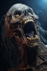 The creepy head of a living dead. Created with Generative Ai technology.