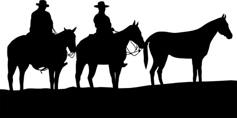 Naklejka premium three horses two cowboys