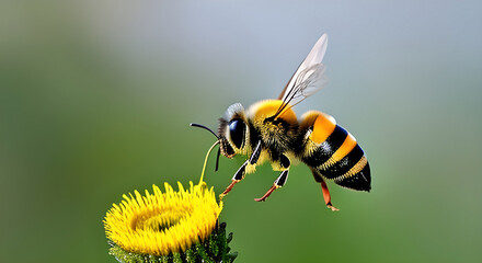 Close-up illustration of a bee flying in the air searching for pollen | AI