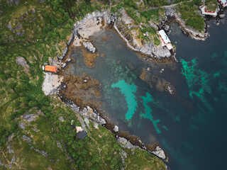 les côtes des îles norvegienne , avec forêt et mer transparente