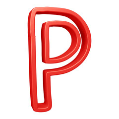 3D red alphabet letter p for education and text concept