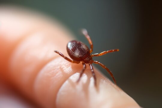 Photographic Macro of a Tick on Human Skin, Illuminating the Bright Image of a Potentially Dangerous Parasite