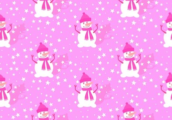 Fototapeta na wymiar Cartoon snowman seamless Christmas pattern for new year accessories and wrapping paper and kids clothes print