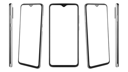 mockup Smartphone, mobile phone, blank screen, isolated on white background, full depth of field