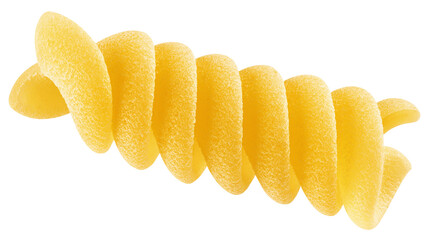 raw Fusilli, Rotini, uncooked Italian Pasta, isolated on white background, full depth of field