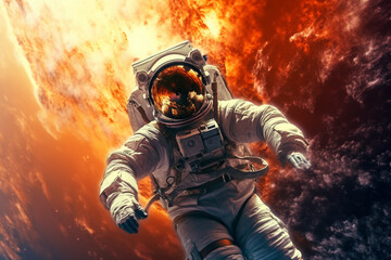 Obraz premium Astronaut in the outer space over the planet Earth