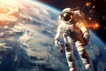 Astronaut in the outer space over the planet Earth