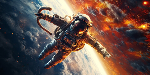 Astronaut in the outer space over the planet Earth