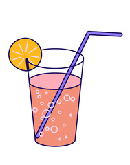 Summer cocktail with straw and orange slice vector graphic. Cartoon illustration of sweet drink. 