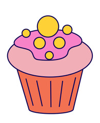 Sweet cupcake with topping on the top icon isolated on white backgound. 